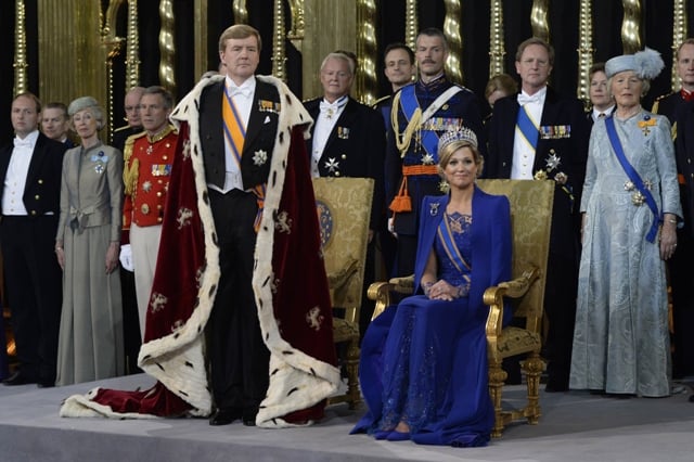 dutch king willem alexander queen maxima and members of the royal household during the inauguration for king willem alexander of the netherlands at nieuwe kerk new church in amsterdam on april 30 2013 photo afp