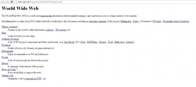 a 1993 copy of the first website photo http info cern ch hypertext www theproject html a 1993 copy of the first website photo http info cern ch hypertext www theproject html