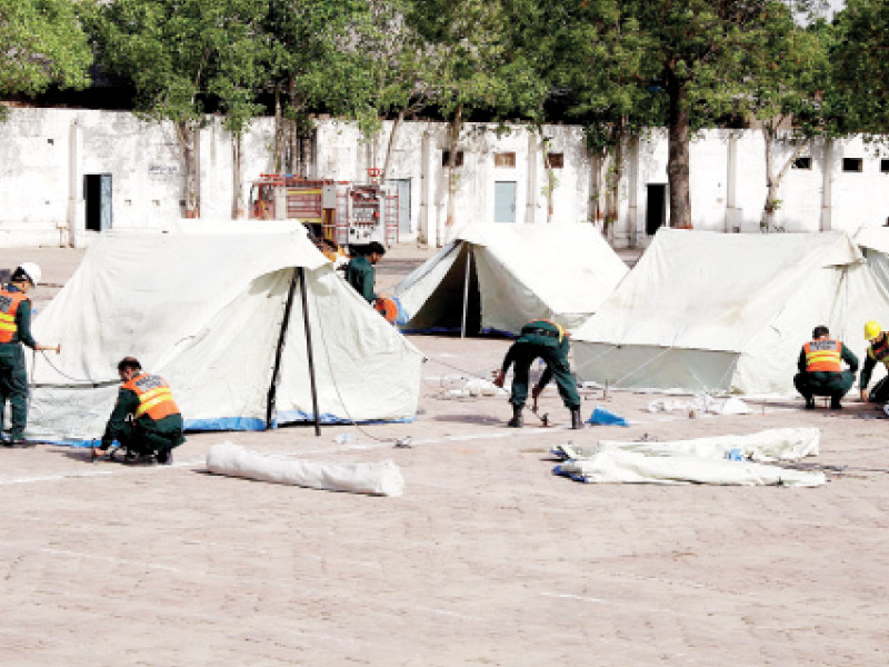 the participants set up camps and rehearsed for emergency management during a catastrophic flood