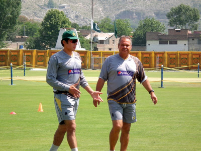 hafeez watches as misbah whatmore take charge