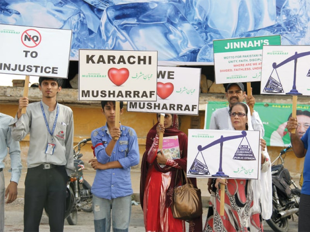 apml candidates show their support for the party s chief former president pervez musharraf at a rally on tuesday photo ayesha mir express