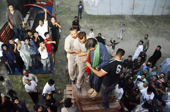 pti chairman moments before he fell off the lifter photo pti social media team pti chairman moments before he fell off the lifter photo pti social media team