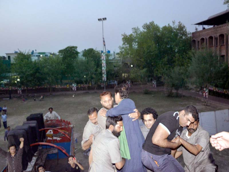 pti chief imran khan seconds before falling off a forklift photo pti social media