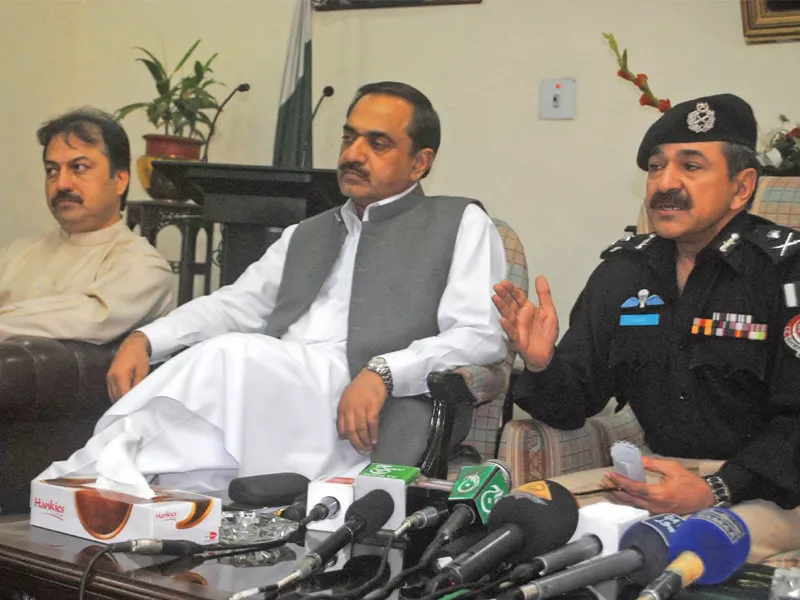 ccpo laiqat ali khan right along with commissioner sahibzada anees centre and deputy commissioner javed marwat left outline the security plan for election day in peshawar photo muhammad iqbal ccpo laiqat ali khan right along with commissioner sahibzada anees centre and deputy commissioner javed marwat left outline the security plan for election day in peshawar photo muhammad iqbal