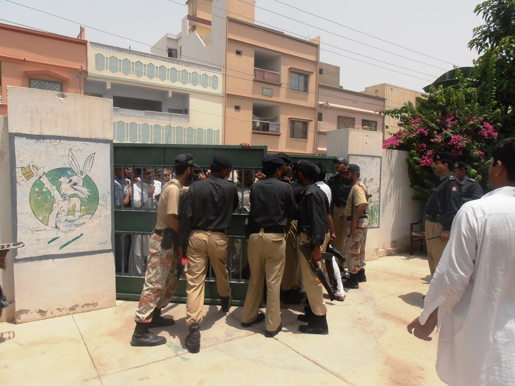 two people lost their lives in a fight at sohrab goth polling station in karachi photo rizwan shehzad