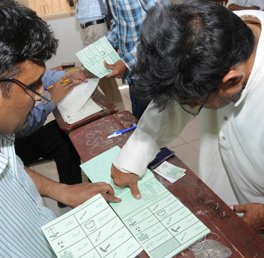 however voting for karachi s seven constituencies will continue till 8pm photo rashid ajmeri