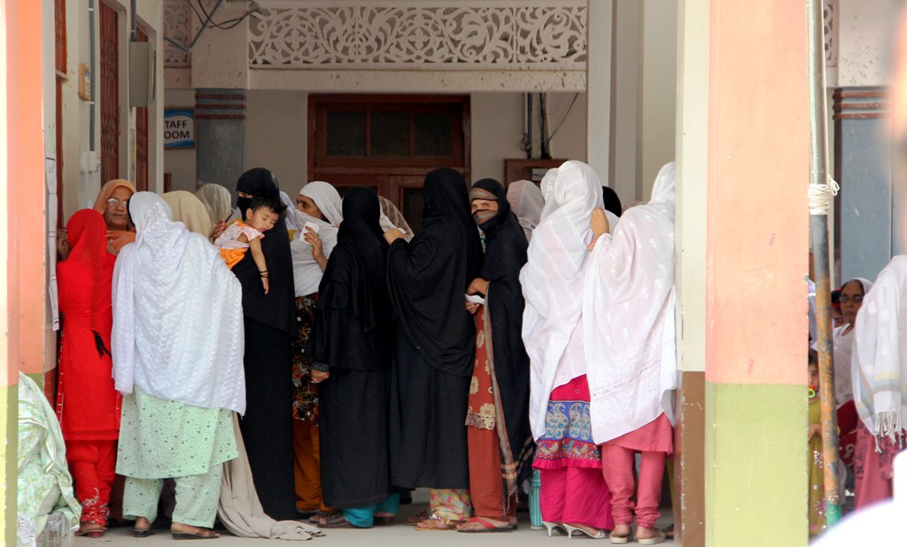 a queue of women waiting to cast their vote in swat photo fazal khaliq