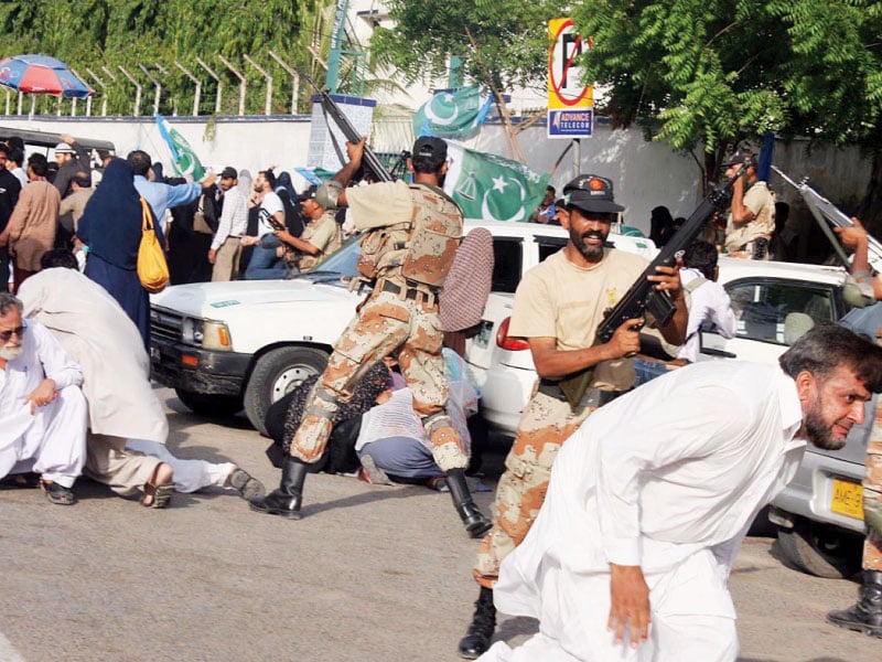 rangers open aerial firing to disperse activists protesting against alleged rigging photo online