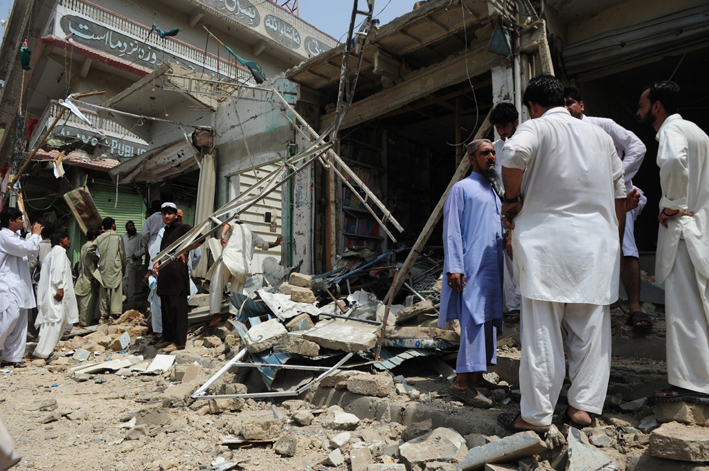 up to 11 people lost their lives when a powerful bomb blast occurred near the awami national party anp s central election cell office situated in daud chali area of quaidabad photo ashraf memon