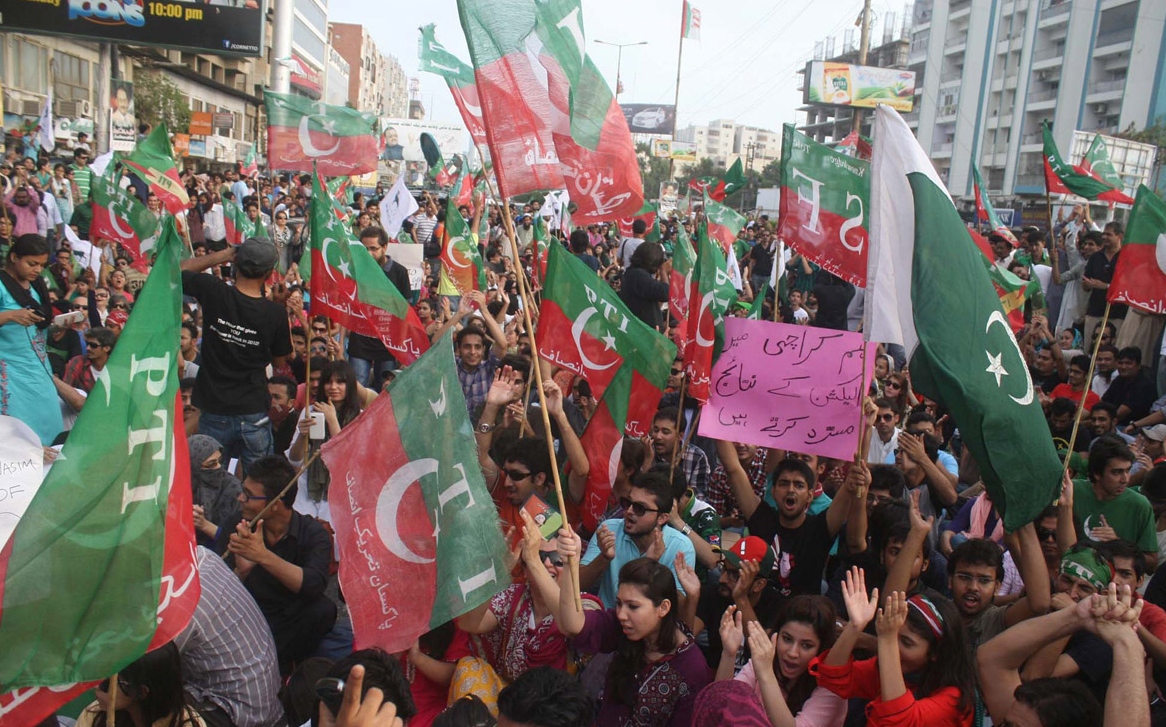 pti held a protest at teen talwar karachi against alleged rigging in elections photo nni