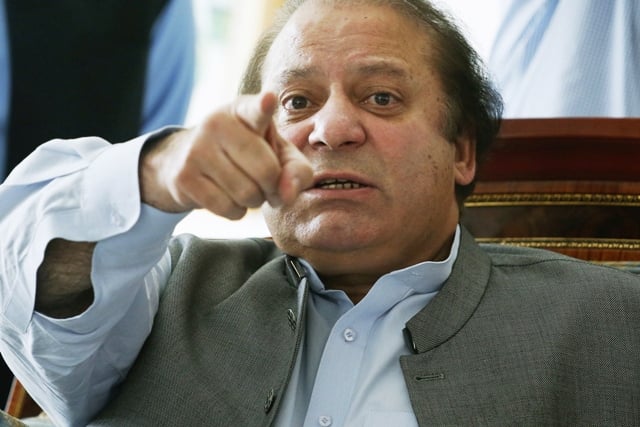 nawaz sharif the leader of pakistan muslim league   nawaz pml n points as he speaks to foreign reporters at his residence in lahore may 13 2013 photo reuters