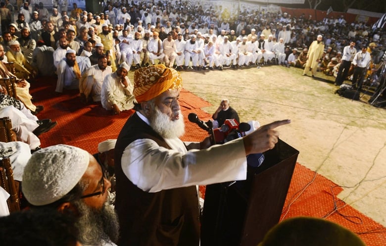 maulana fazlur rehman chief of jamiat ulema e isam fazl jui f addresses an election rally photo afp file