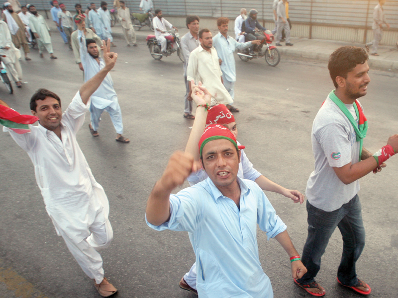 protesters at the native jetty bridge shout slogans against rigging in na 239 photo athar khan express