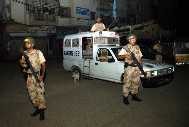 file photo of rangers personnel standing alert near the troubled old sabzi mandi in gulshan e iqbal photo irfan ali express