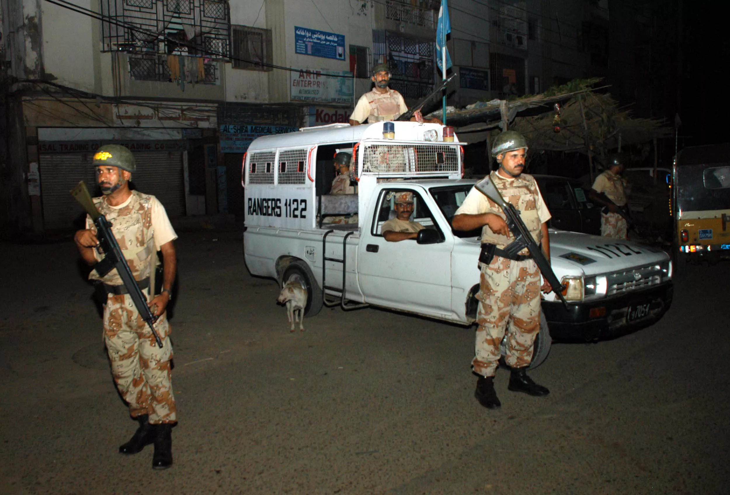 file photo of rangers personnel standing alert near the troubled old sabzi mandi in gulshan e iqbal photo irfan ali express file photo of rangers personnel standing alert near the troubled old sabzi mandi in gulshan e iqbal photo irfan ali express