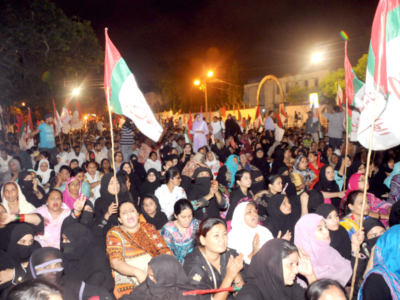 mqm supporters and workers stage a sit in outside the election commission office in karachi photo muhammad noman express