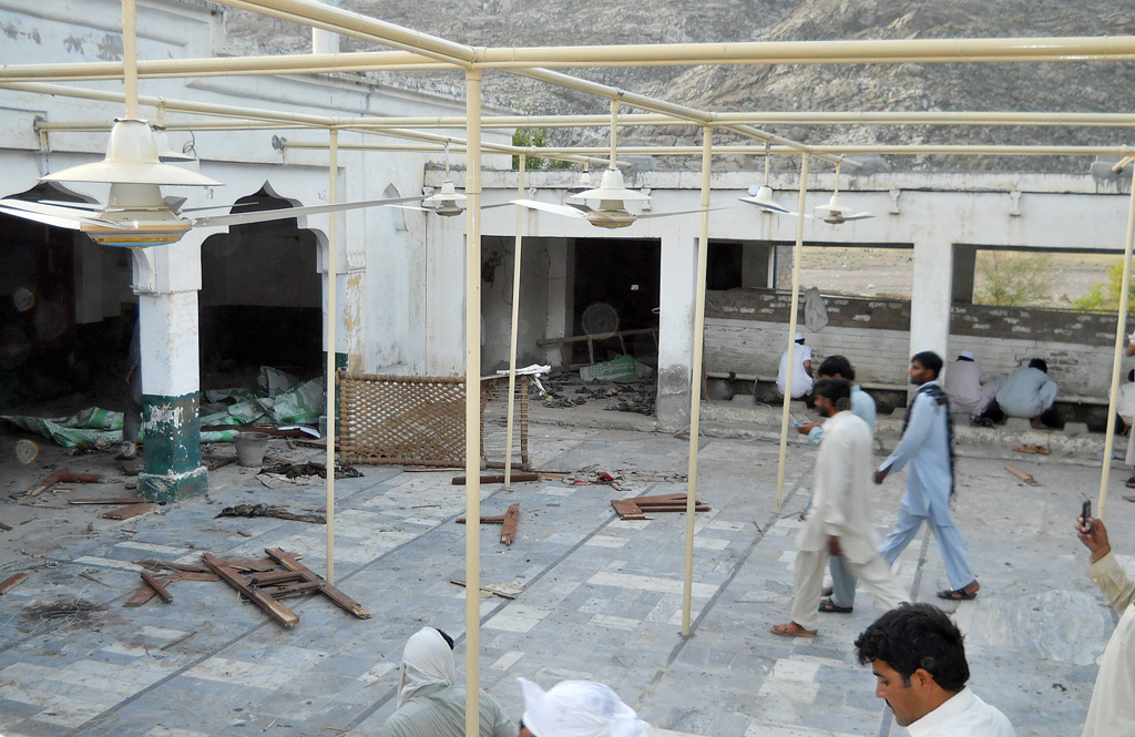 a view of the damaged mosque after twin bomb attacks in the baazdara area of malakand region photo afp