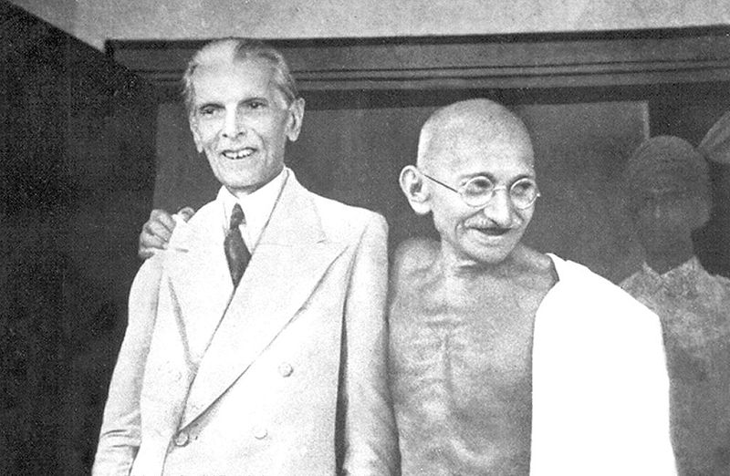 gandhi r and muhammad ali jinnah l can be sen in a photograph together photo file