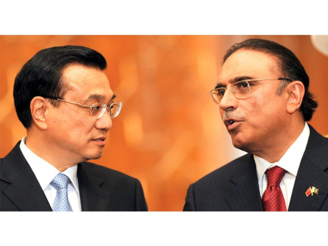 chinese premier li keqiang and president zardari chat as they leave after a joint press conference photo afp chinese premier li keqiang and president zardari chat as they leave after a joint press conference photo afp