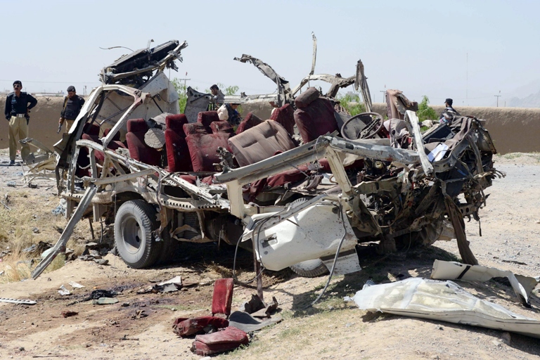 the mangled wreckage of a security forces vehicle is seen following a bomb explosion on the outskirts of quetta on may 23 2013 photo afp