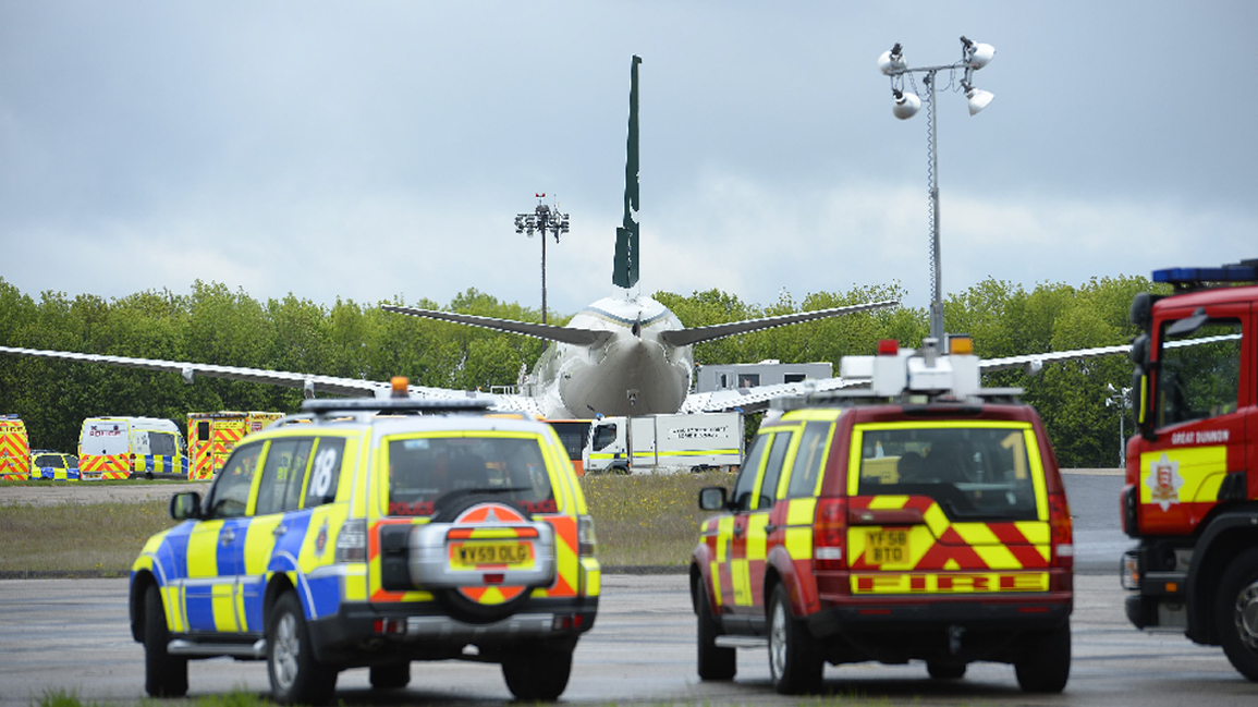 pakistan international airlines aircraft sits on the tarmac in stanstead airport on friday photo reuters