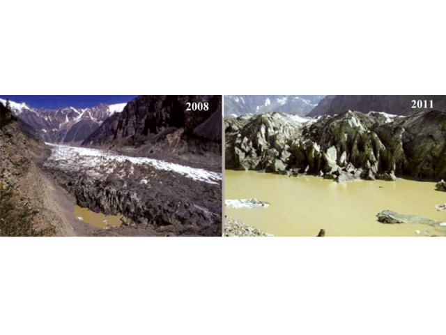 growth of glacial lake along hinarachi glacier over a span of three years photo pakistan journal of meteorology growth of glacial lake along hinarachi glacier over a span of three years photo pakistan journal of meteorology