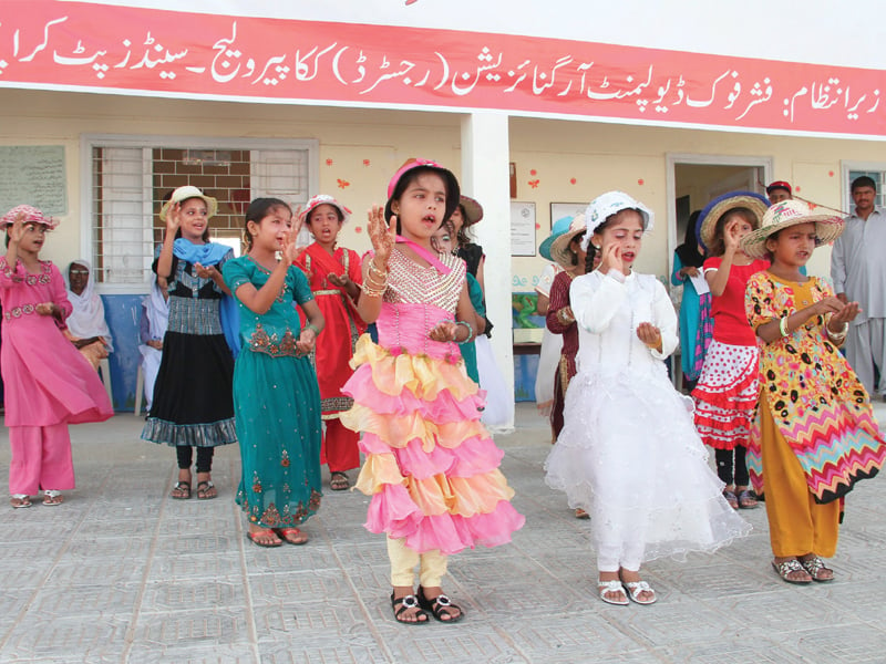 children perform skits at the prize distribution ceremony for the students graduating from the kakapir village school on saturday five girls graduated from the primary school at the occasion photo courtesy qadri