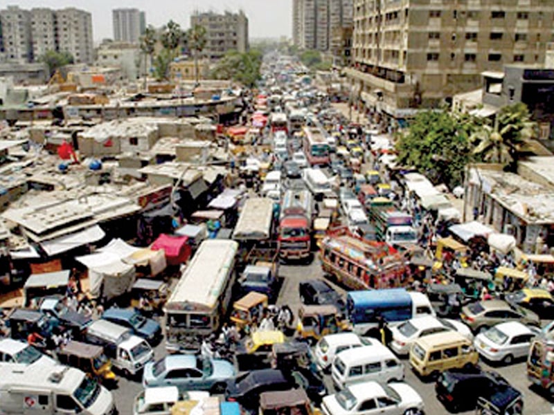traffic jams are a regular sight on the busy business centres in saddar photo file