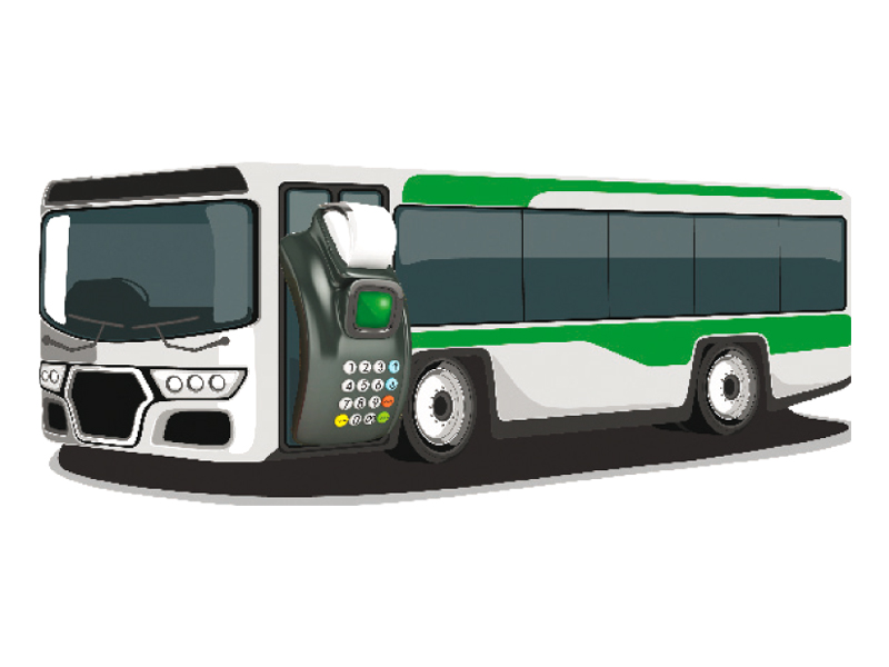 a passenger getting on the bus will tell the conductor her destination the conductor will type it into the handheld device which will give a ticket printout for the passenger illustration maha haider