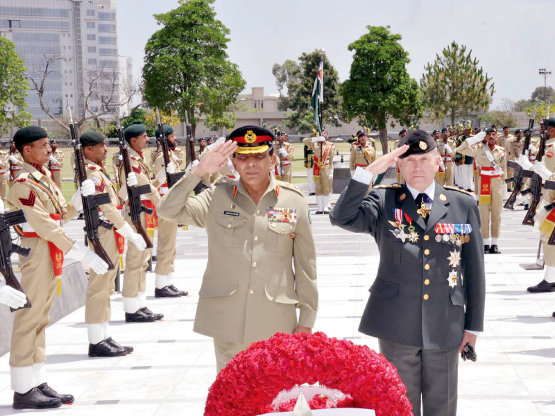 army chief general ashfaq parvez kayani along with nato commander general knud bartels pays homage to martyrs at yadgar e shuhada in rawalpindi photo ppi