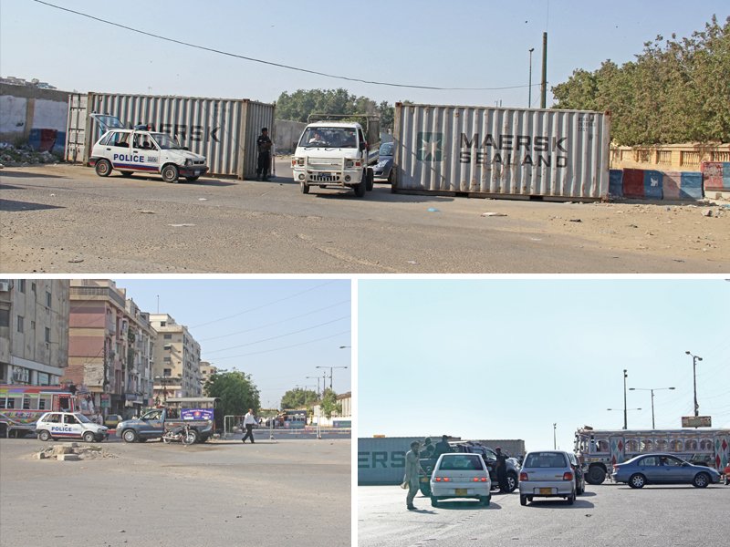 all three roads leading to bilawal house have been blocked by containers and buses since friday the traffic police are only letting the doctors through after they show ids proving they work at one of the three health facilities in the neighbourhood photos ayesha mir express