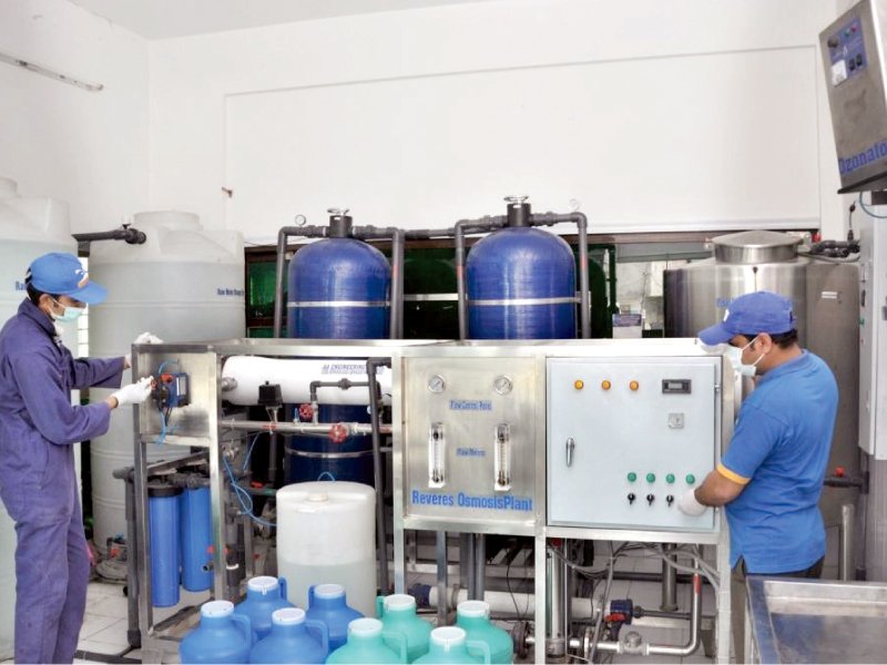 the company uses a reverse osmosis plant at its shops to purify water to world health organisation standards that method is less energy intensive than boiling water which is what many people in pakistan do photo file