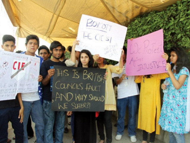 students of st michael s school protest outside karachi grammar school s college campus on tuesday photo ayesha mir express students of st michael s school protest outside karachi grammar school s college campus on tuesday photo ayesha mir express