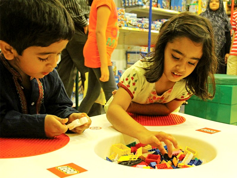 children were seen busy building castles and buildings on small tables at the launch photo ayesha mir express