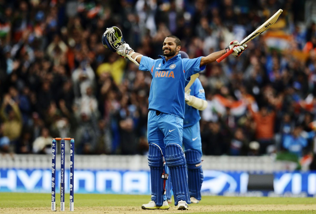 india 039 s shikhar dhawan celebrates as he reaches his century during the icc champions trophy group b match against the west indies at the oval cricket ground london england june 11 2013 photo reuters