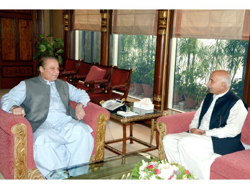 prime minister nawaz sharif meets with balochistan chief minister dr malik baloch at the pm house photo ppi