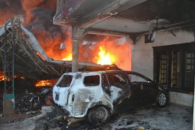 the fire engulfed nearby areas including a petrol pump photo sameer raziq express