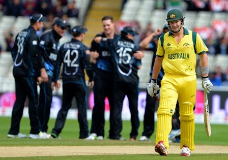 australia 039 s shane watson r leaves the field as the new zealand players celebrate his wicket during the 2013 icc champions trophy cricket match between australia and new zealand at edgbaston in birmingham central england on 12 june 2013 photo afp