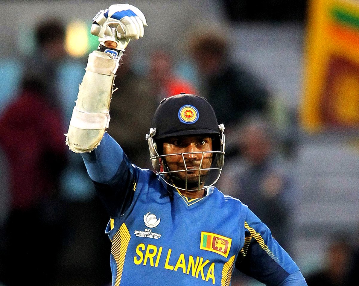 sangakkara hits the winning runs and celebrates after winning by 7 wickets with 17 balls remaining photo afp