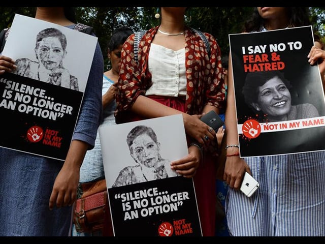 people attend a protest in india against the killing of senior journalist gauri lankesh photo afp