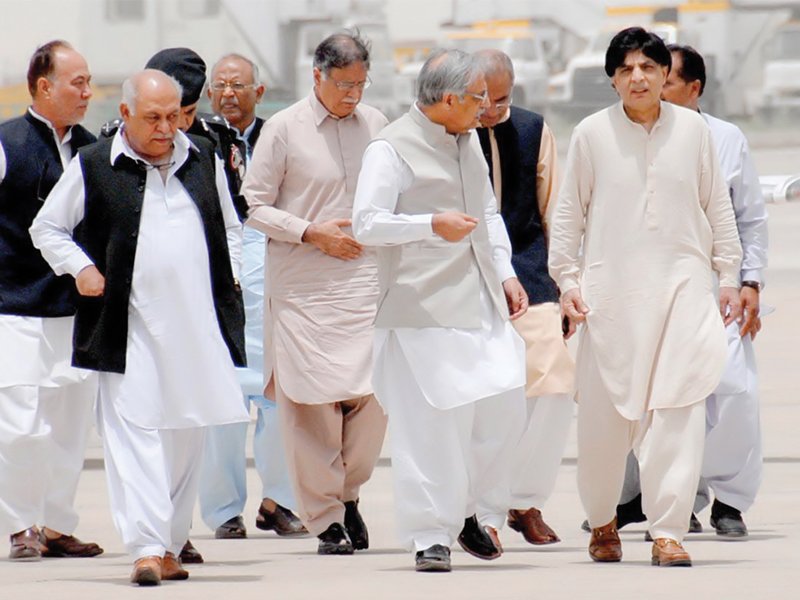 interior minister chaudhry nisar along with pervaiz rashid and mir hasil bizenjo arrive at the quetta airport photo online