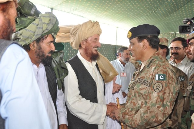 army chief general ashfaq pervez kayani meets with south waziristan locals after inaugurating a 50 km road photo ispr