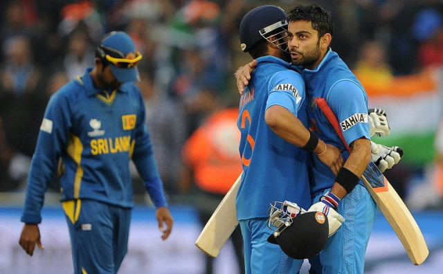 india 039 s virat kohli r and india 039 s suresh raina c embrace after securing victory in the 2013 icc champions trophy semi final cricket match between india and sri lanka photo afp india 039 s virat kohli r and india 039 s suresh raina c embrace after securing victory in the 2013 icc champions trophy semi final cricket match between india and sri lanka photo afp