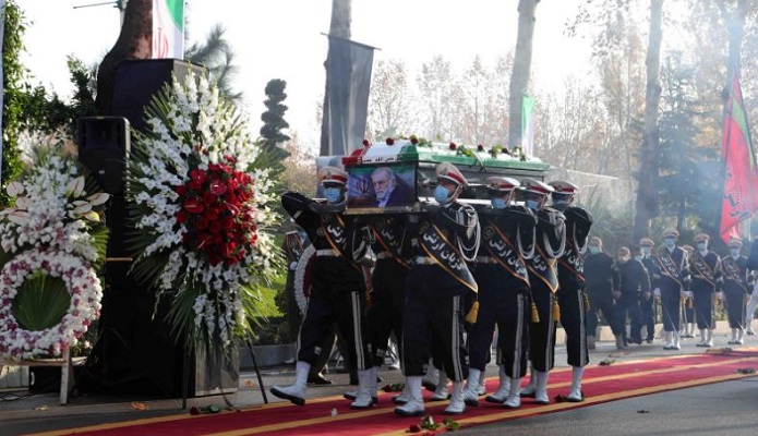 Iranian nuclear scientist Mohsen Fakhrizadeh during a funeral ceremony in Tehran, Iran November 30, 2020. PHOTO: REUTERS