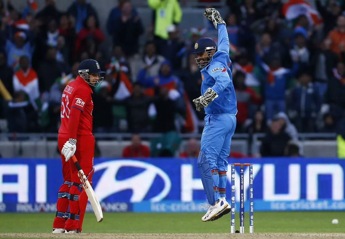 india 039 s mahendra singh dhoni r celebrates victory as england 039 s james tredwell watches during their icc champions trophy final match at edgbaston photo reuters india 039 s mahendra singh dhoni r celebrates victory as england 039 s james tredwell watches during their icc champions trophy final match at edgbaston photo reuters