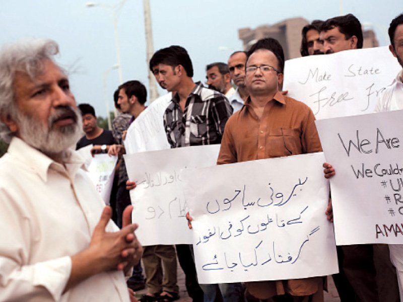 protesters gathered outside the press club in islamabad to condemn the indiscriminate killing of 10 foreigners at the nanga parbat base camp this saturday photo myra iqbal express