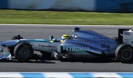 mercedes conducted a pirelli tyre test with a 2013 car following the spanish grand prix and escaped with a reprimand while also being suspended from this year s young drivers test photo afp