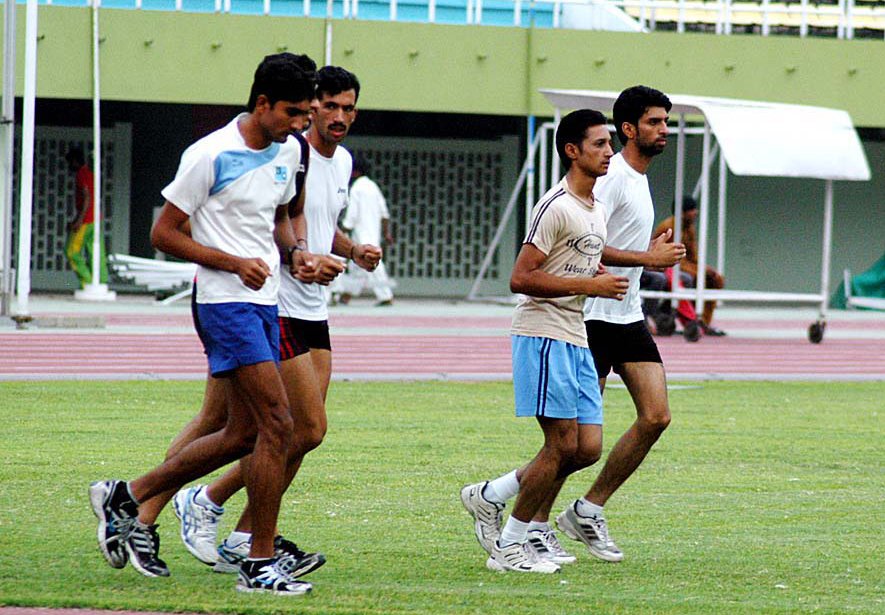 athletes practicing for upcoming 32nd national games at jinnah stadium pakistan sports complex photo app
