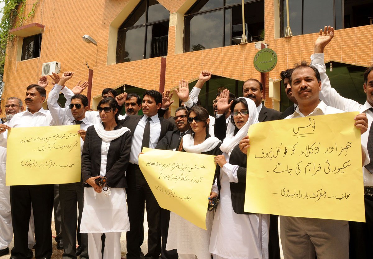 lawyers protest against the attack on justice baqar on thursday photo waseem imran express