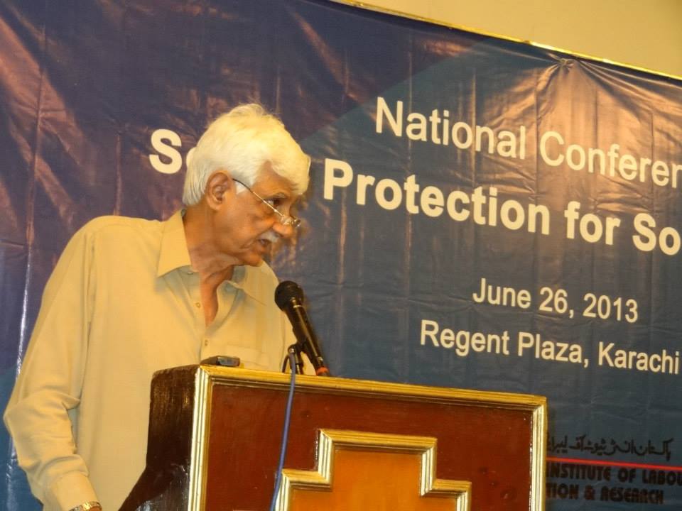 ppp leader taj haider addressing the national conference on social protection for social justice photo facebook shujauddin qureshi